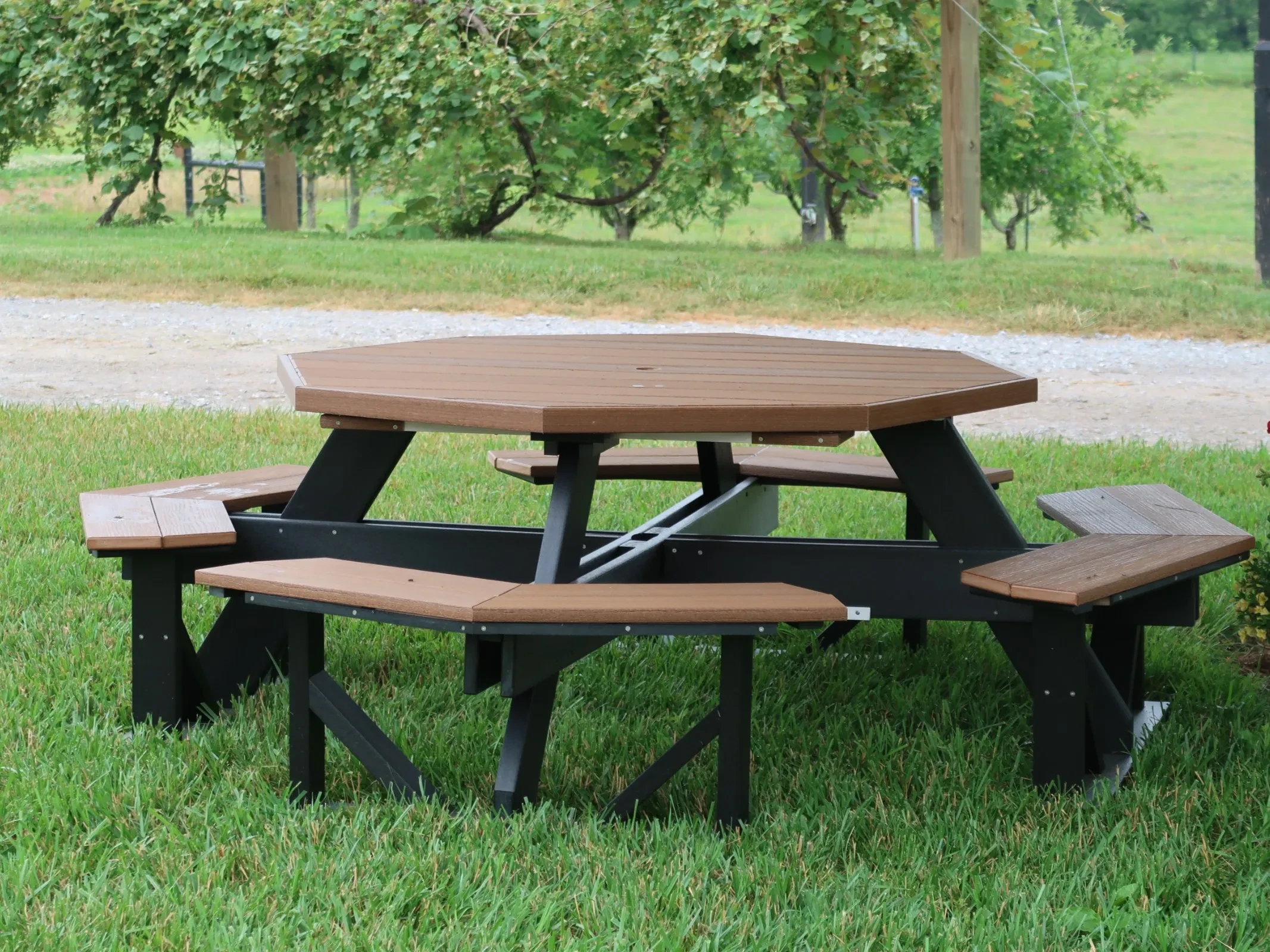 Polywood octagon table in the grass