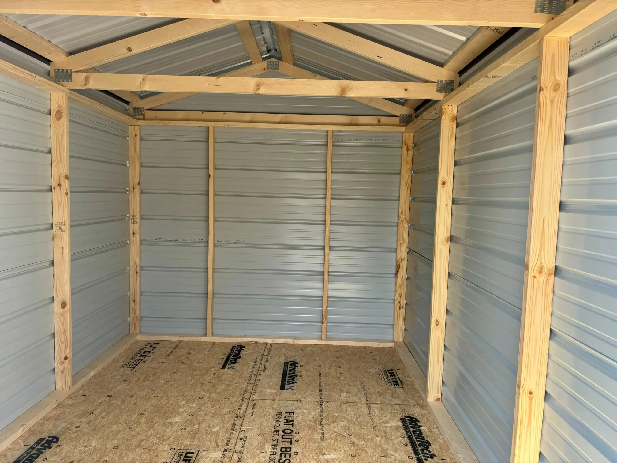 The inside of a a metal shed