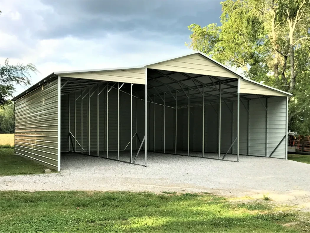 a large Tennessee barn carport with both sides and the back enclosed