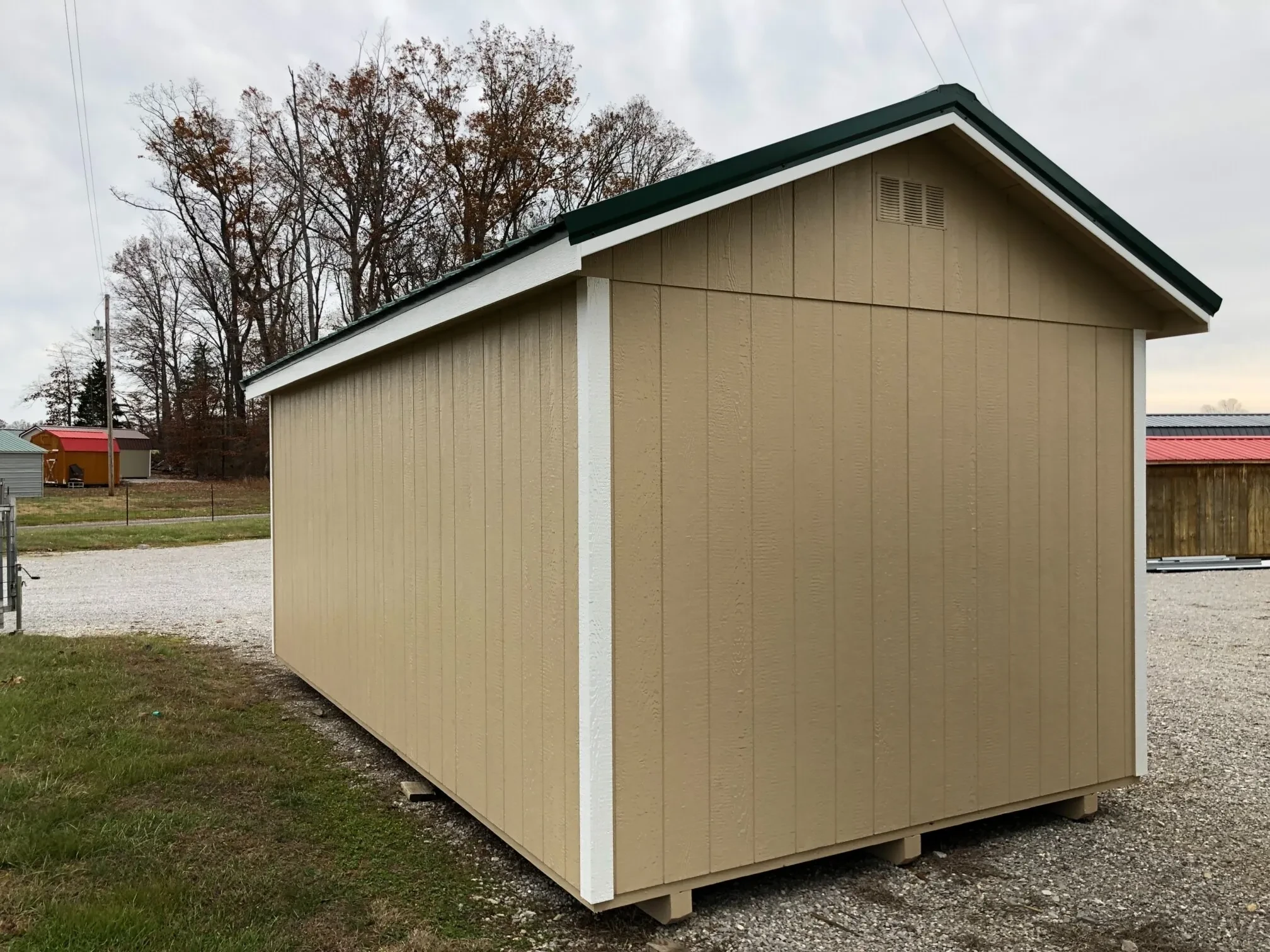 The back of a yellow shed