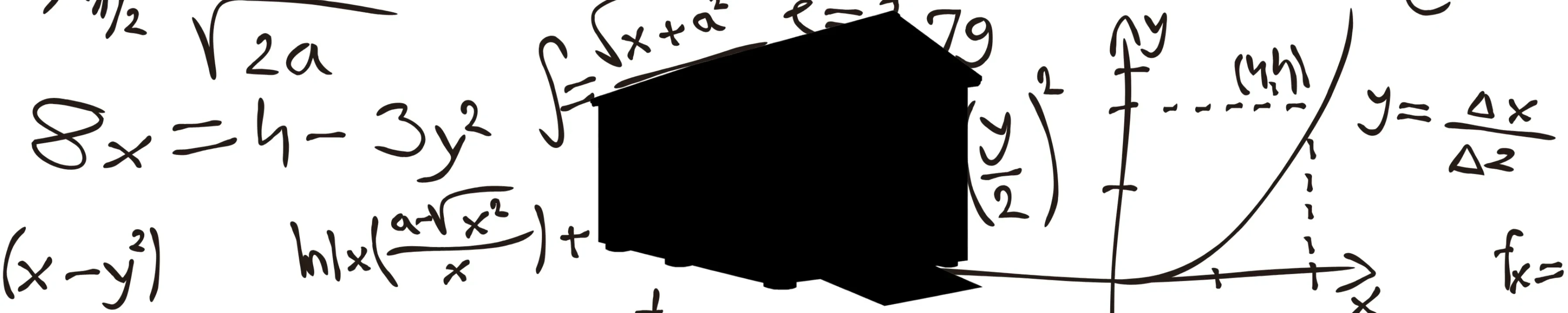 background picture of calculations with a wood sign showing that this blog is for shed sizing guide