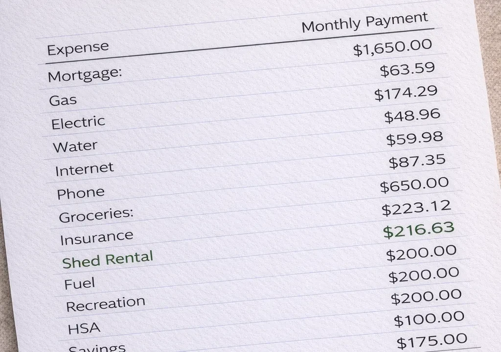 budget with itemized monthly payments