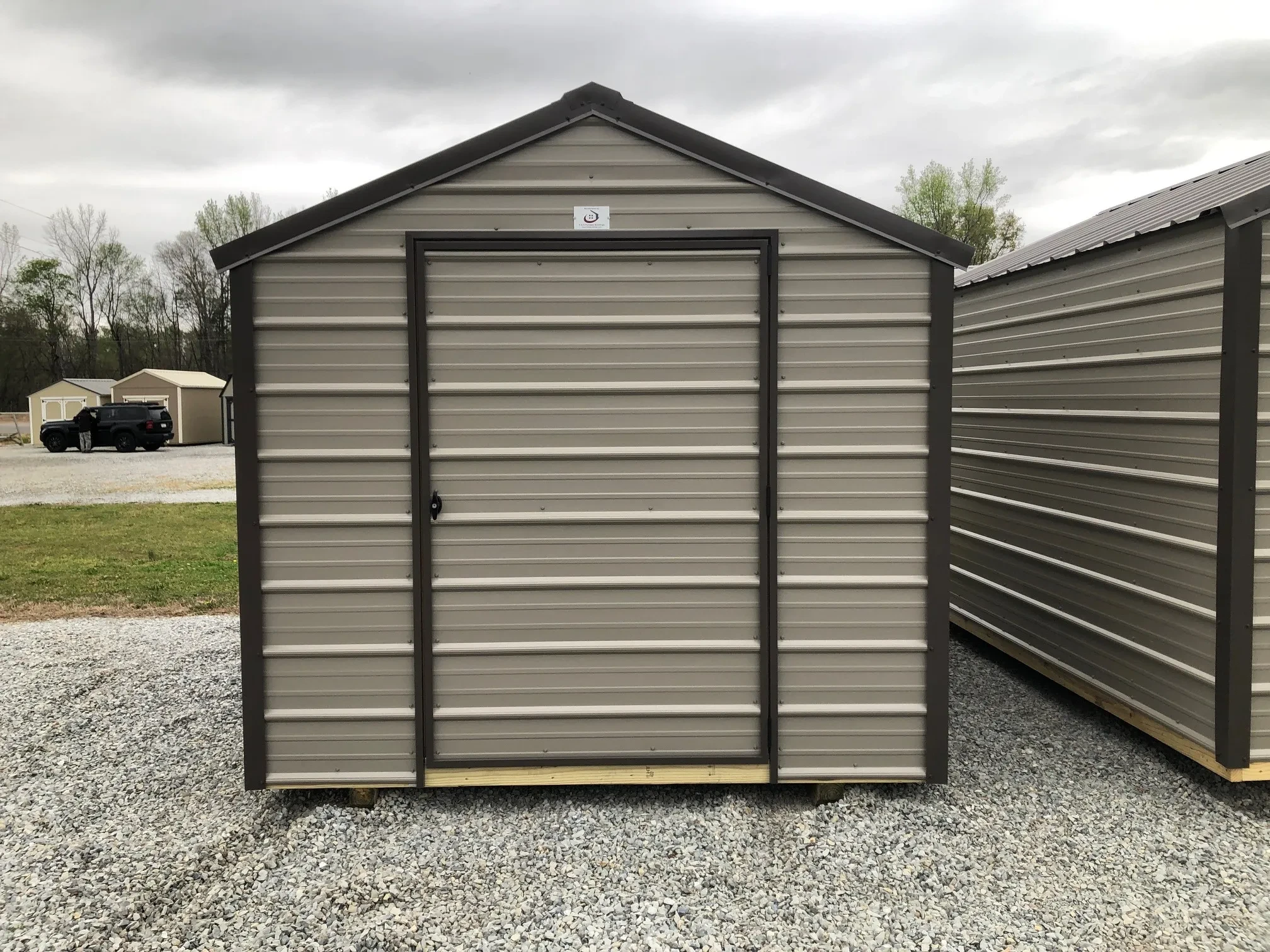 exterior of 8x12 showing 48" door