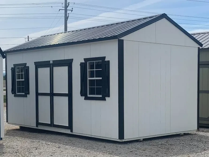 10 x 20 Garden Shed with shutters and triple shelves