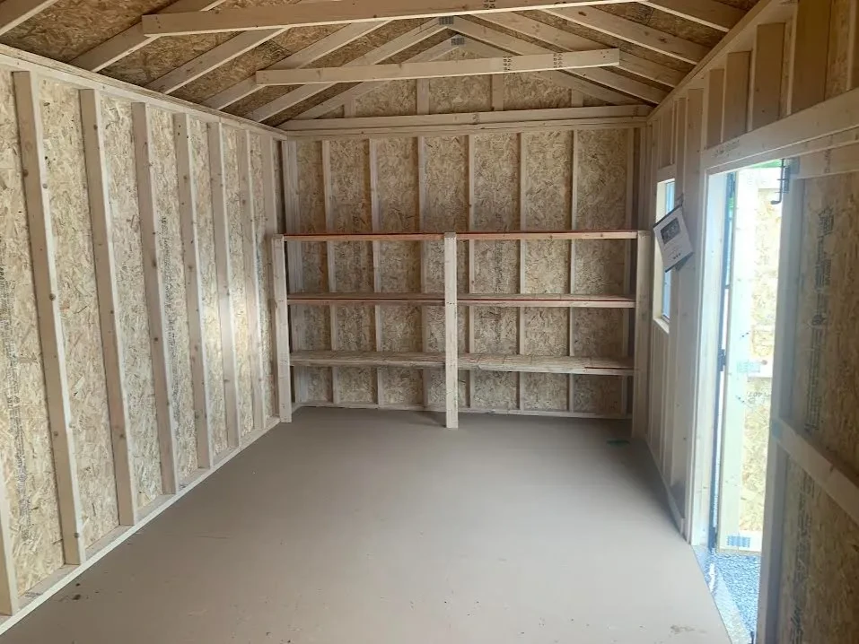 10 x 20 Garden shed interior with the triple shelves
