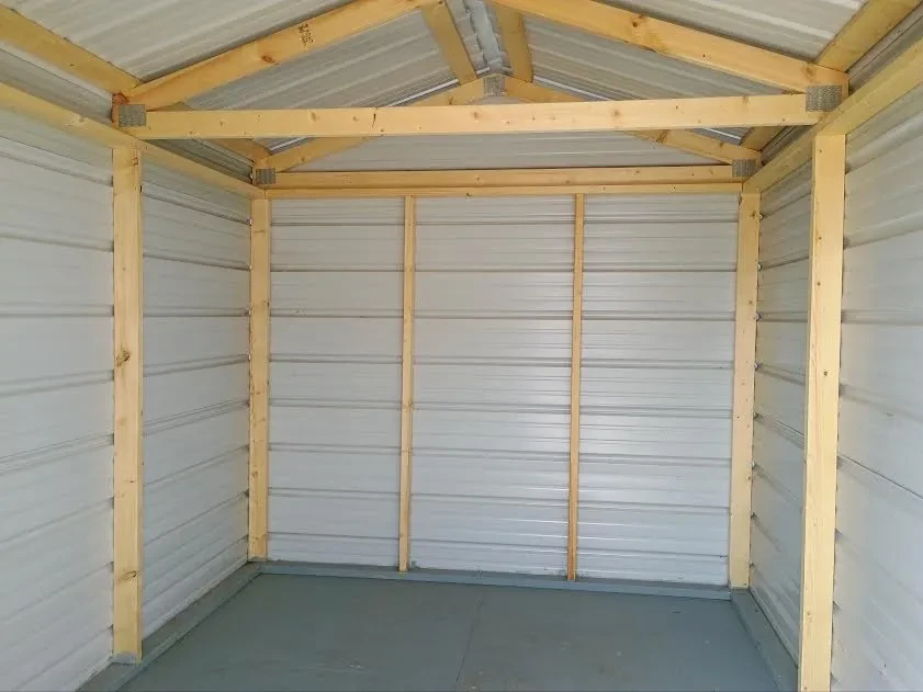 Inside of 8x12 value metal shed with horizontal metal.