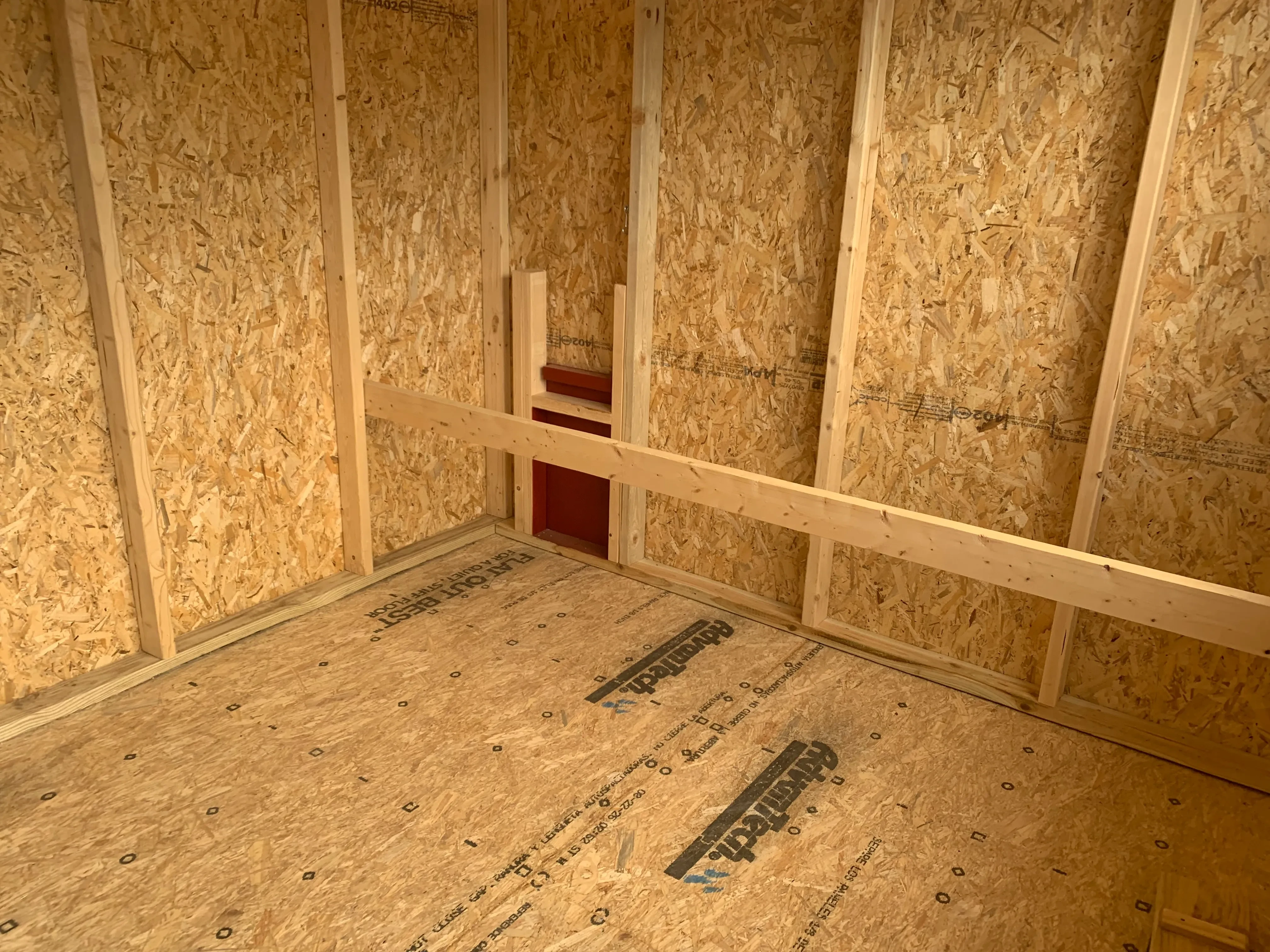 inside frame, air vents, small exit for chickens, egg boxes.