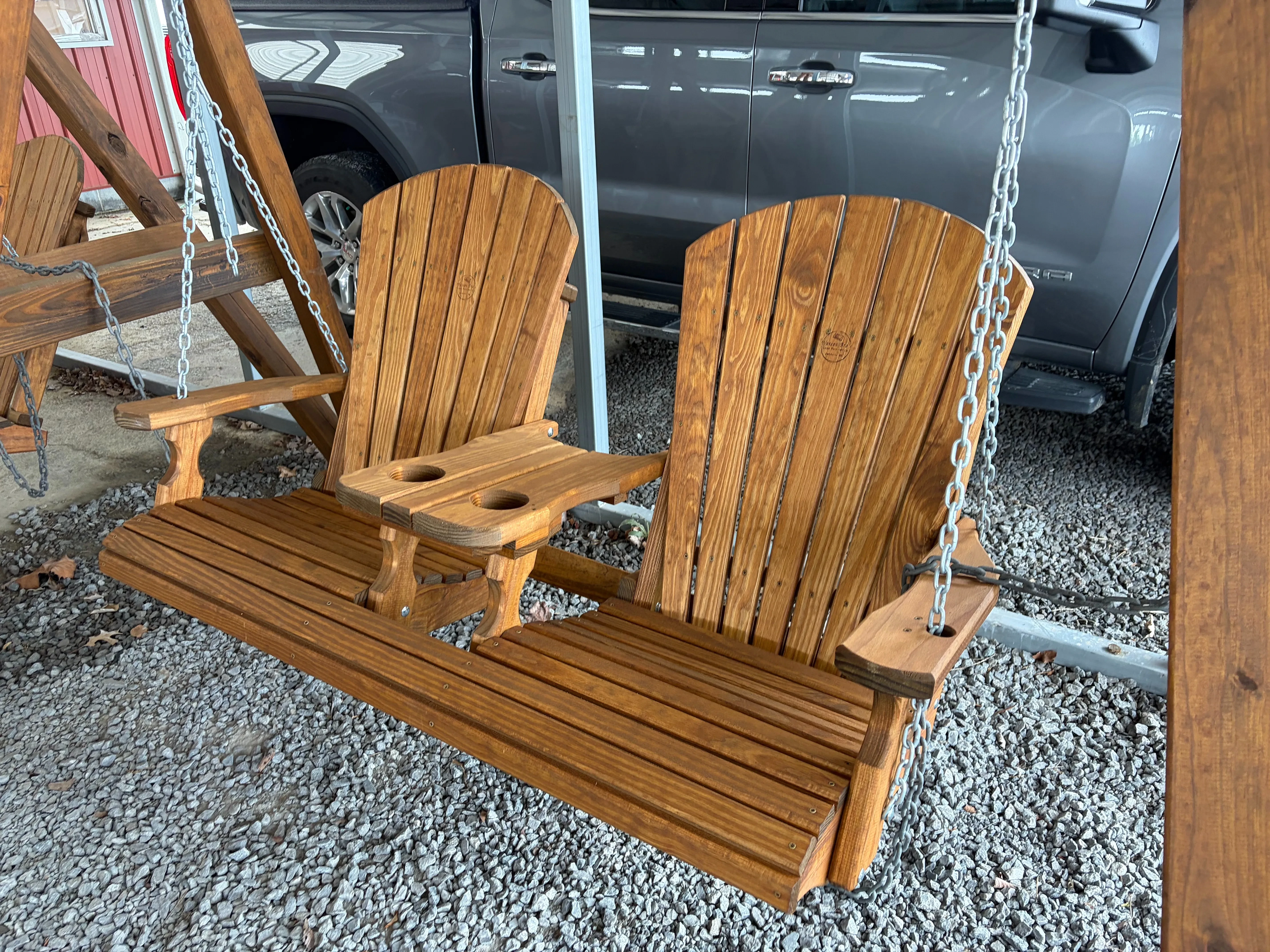 canyon brown stain & sealer 2 person wood swing with chains