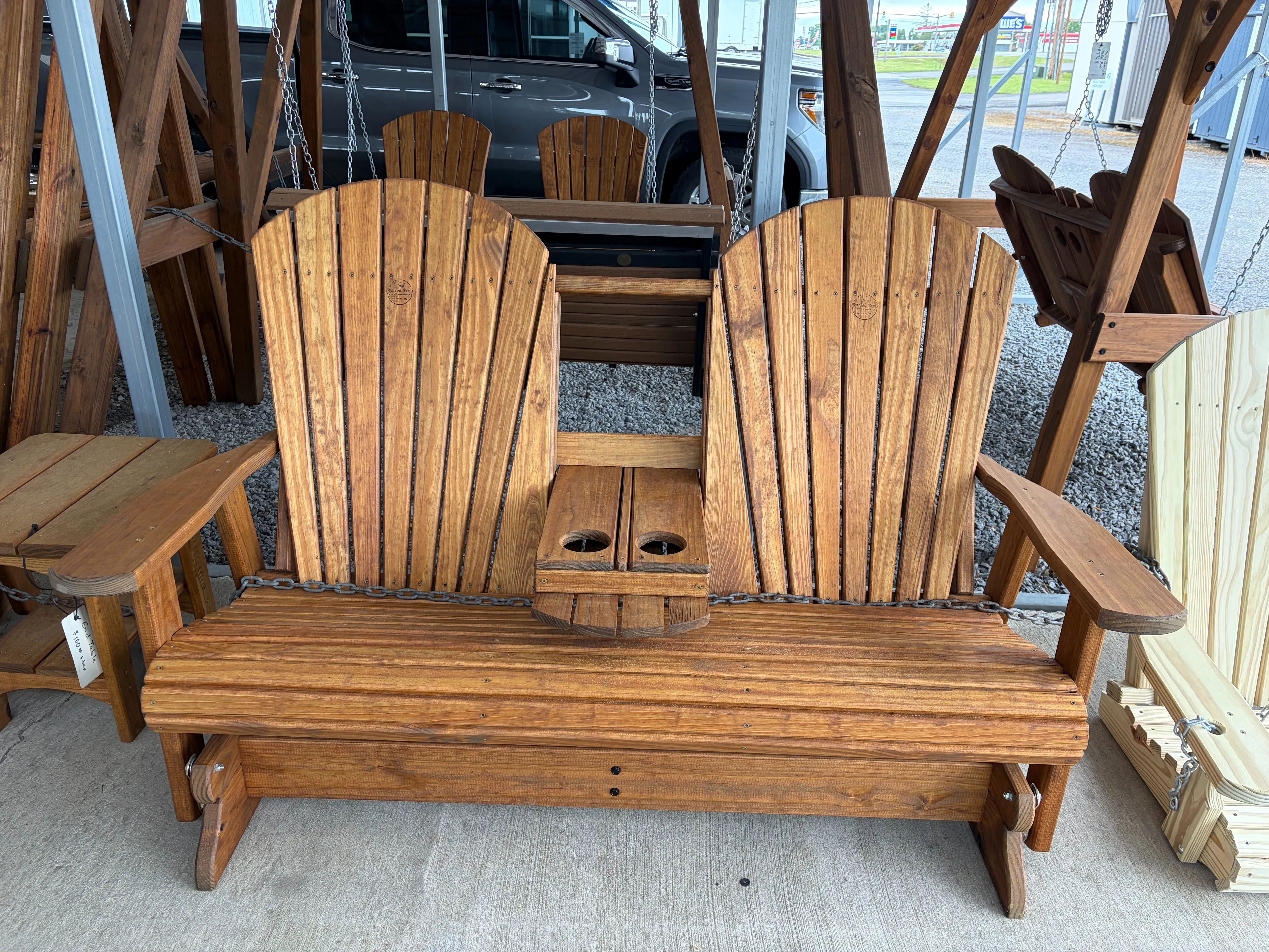 2 to 3 person adirondack back stained & sealed glider