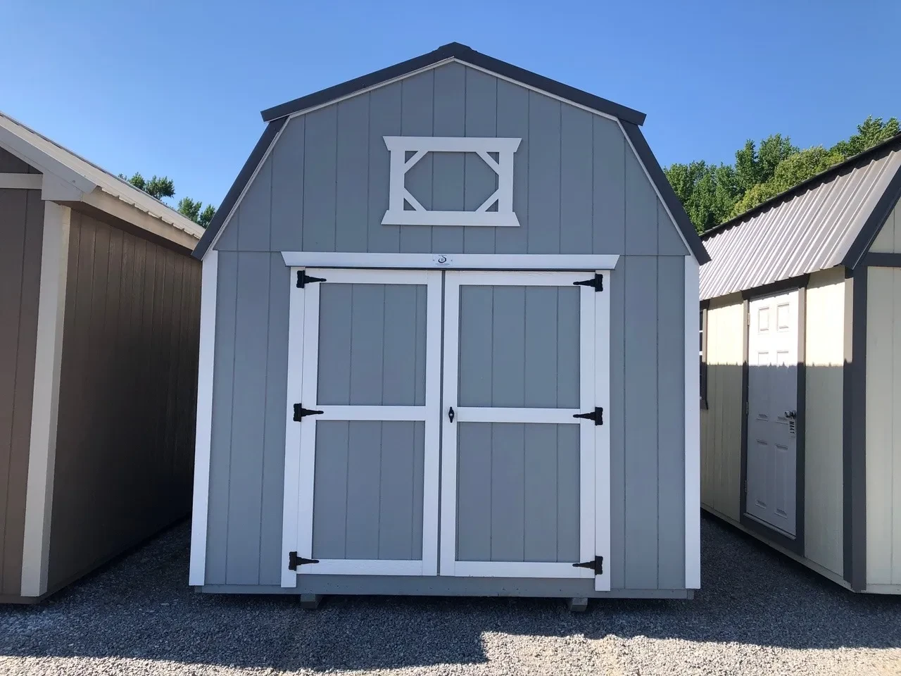 exterior of 10x16 lofted barn shed showing double doors