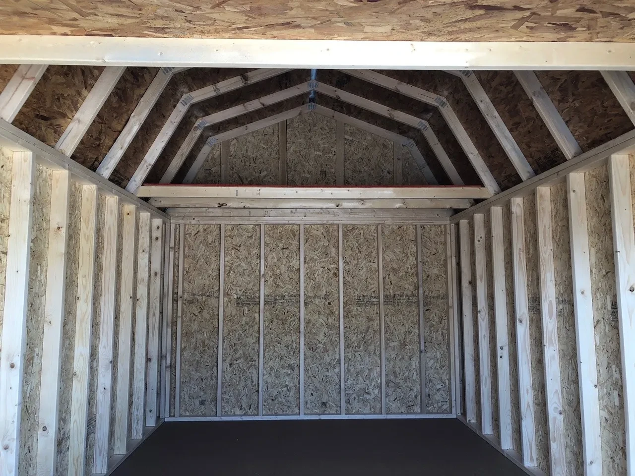 interior of 10x16 lofted barn showing lofts