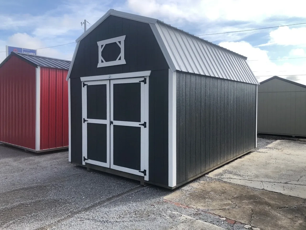 exterior of 10x16 lofted barn showing double doors