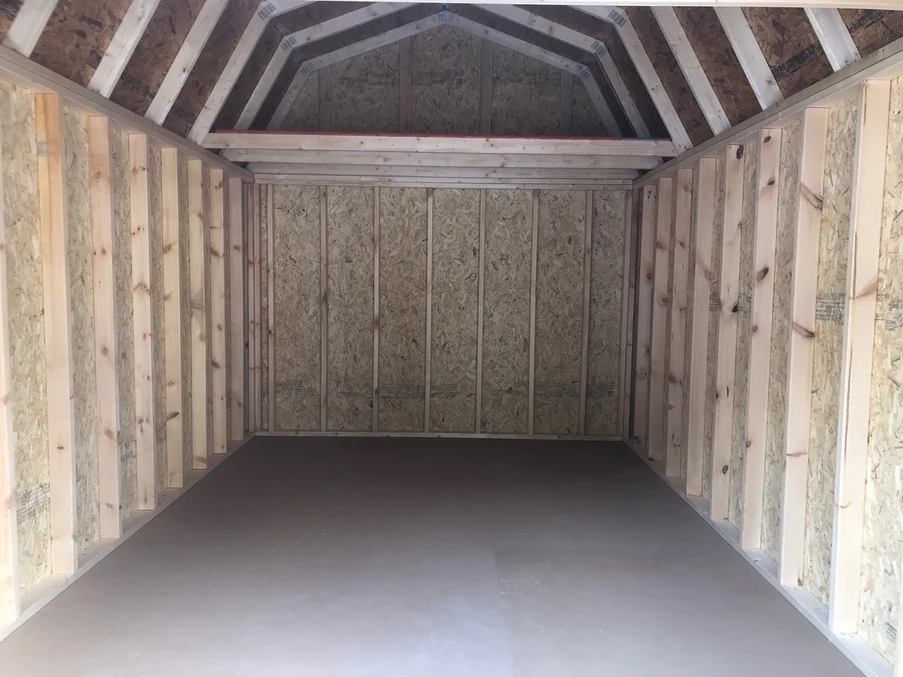 interior of 10x16 lofted barn showing lofts