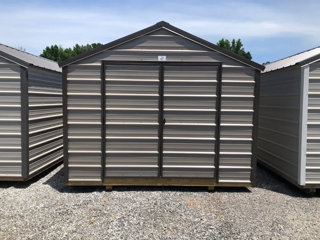 exterior of 10x12 economy metal utility shed showing the 72" double doors