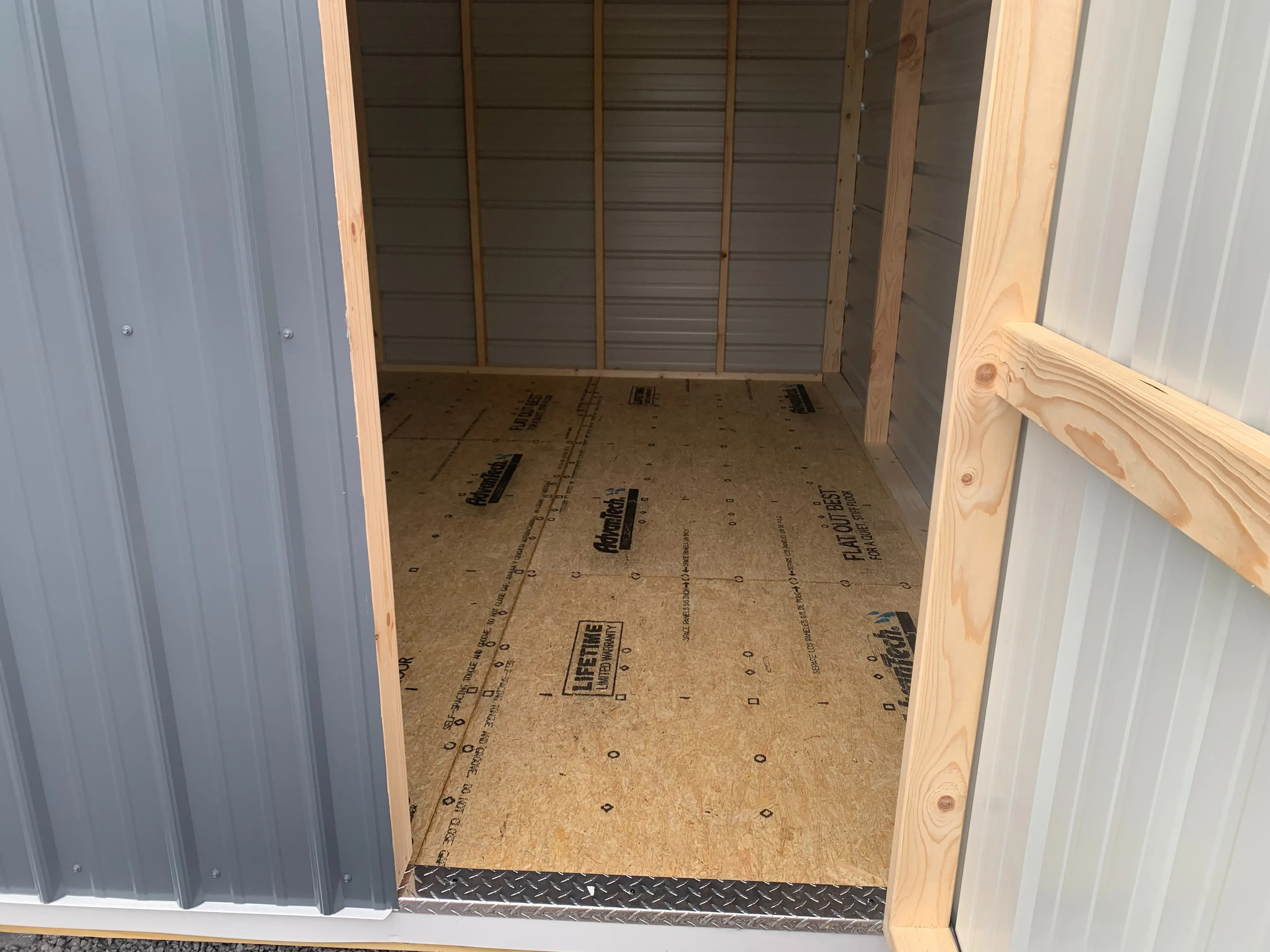 16" ceter studs, lifetime floors, 72" double doors.