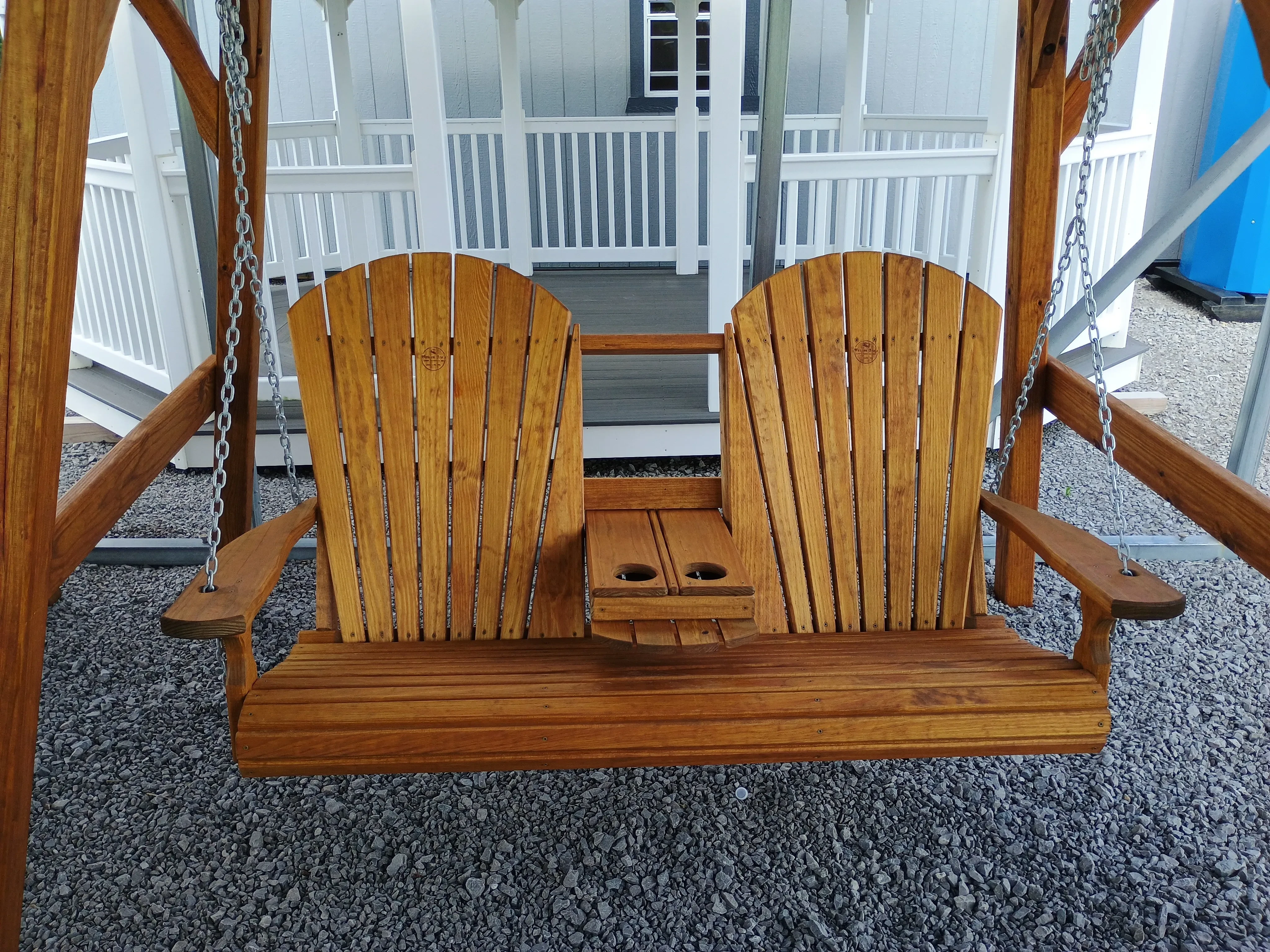wood stained and sealed flipdown console swing