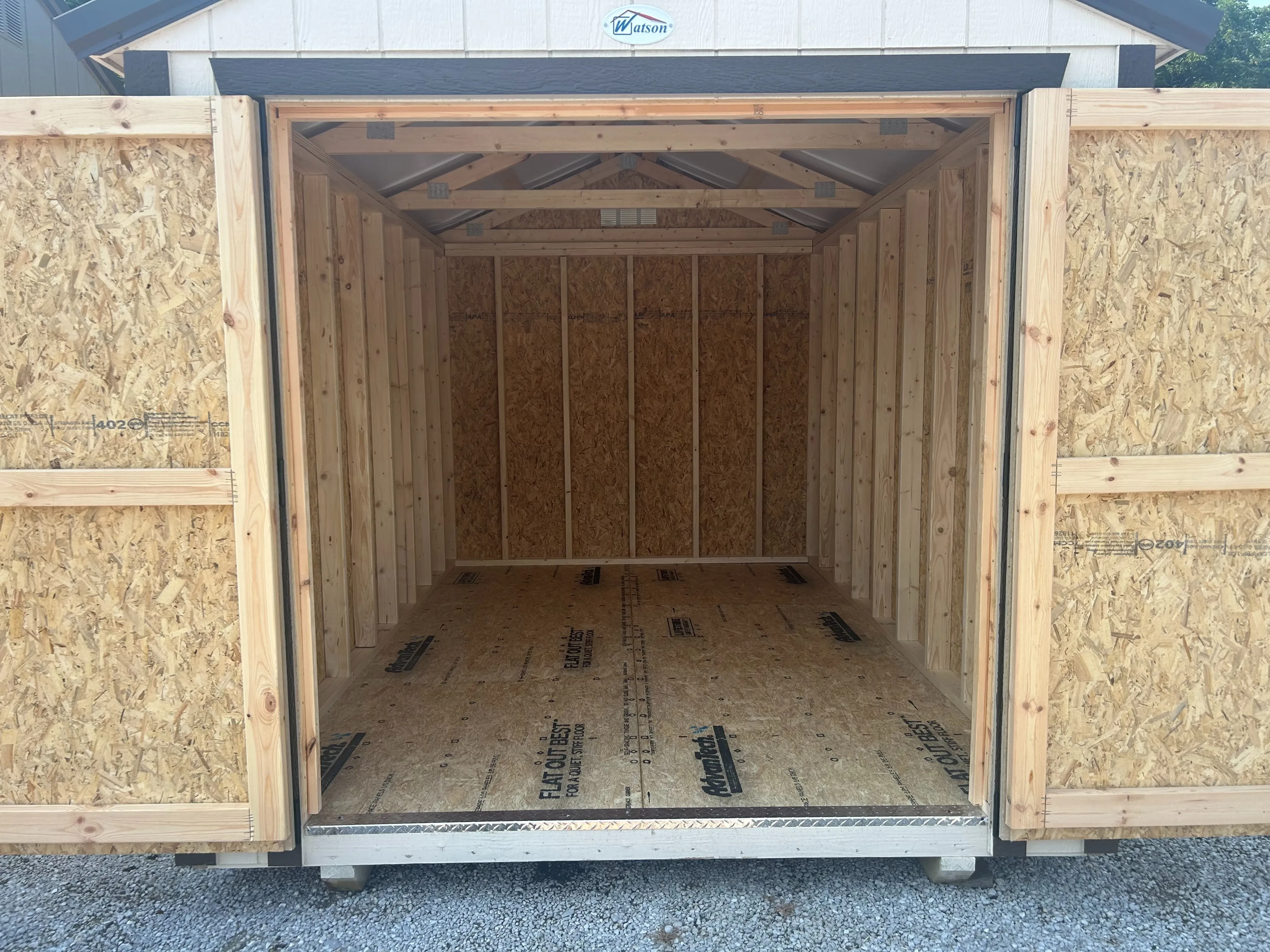 Inside view of 8x12 classic wood utility shed