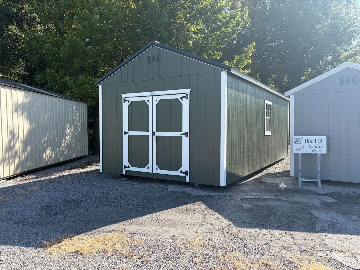 exterior view od wood building with 72" double doors window