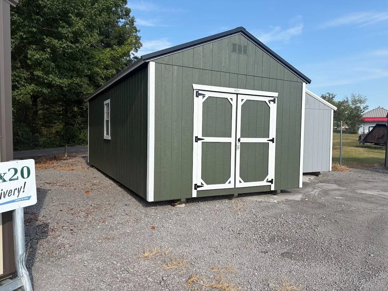 exterior view od wood building with 72" double doors window