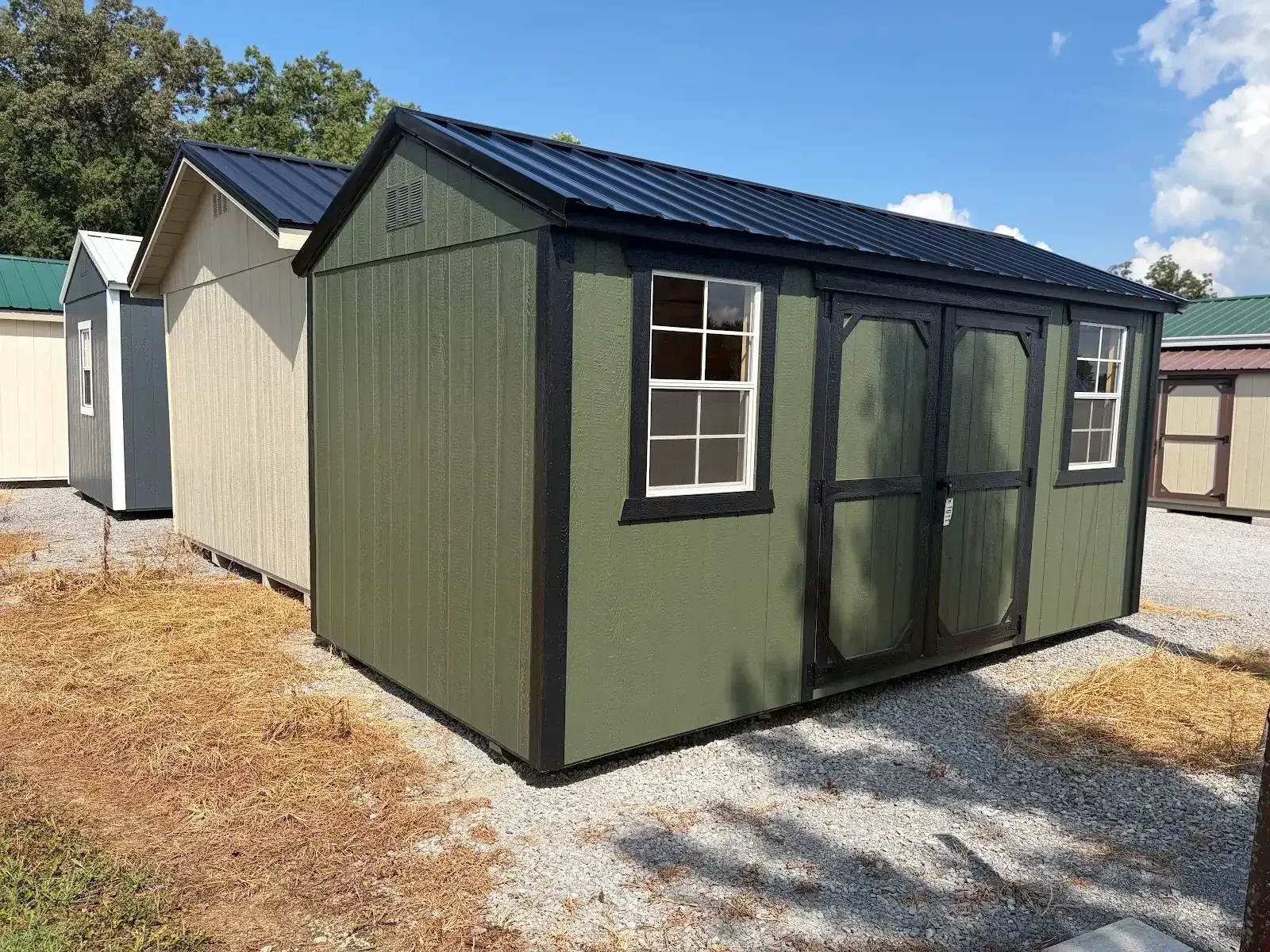 exterior view of the gardenshed with 72" double doors, 2x3 windows