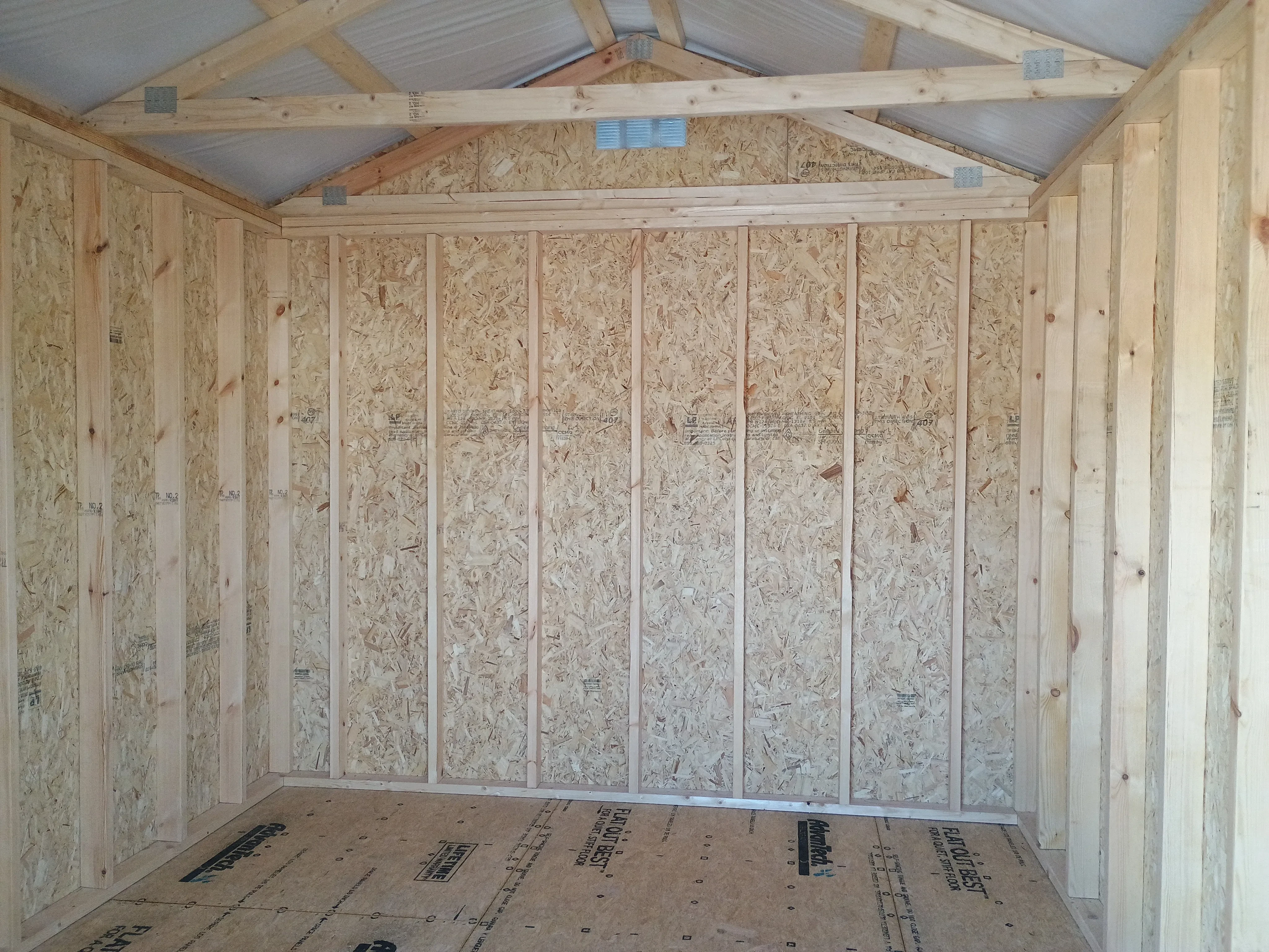 Inside of 10x12 classic wood utility shed.