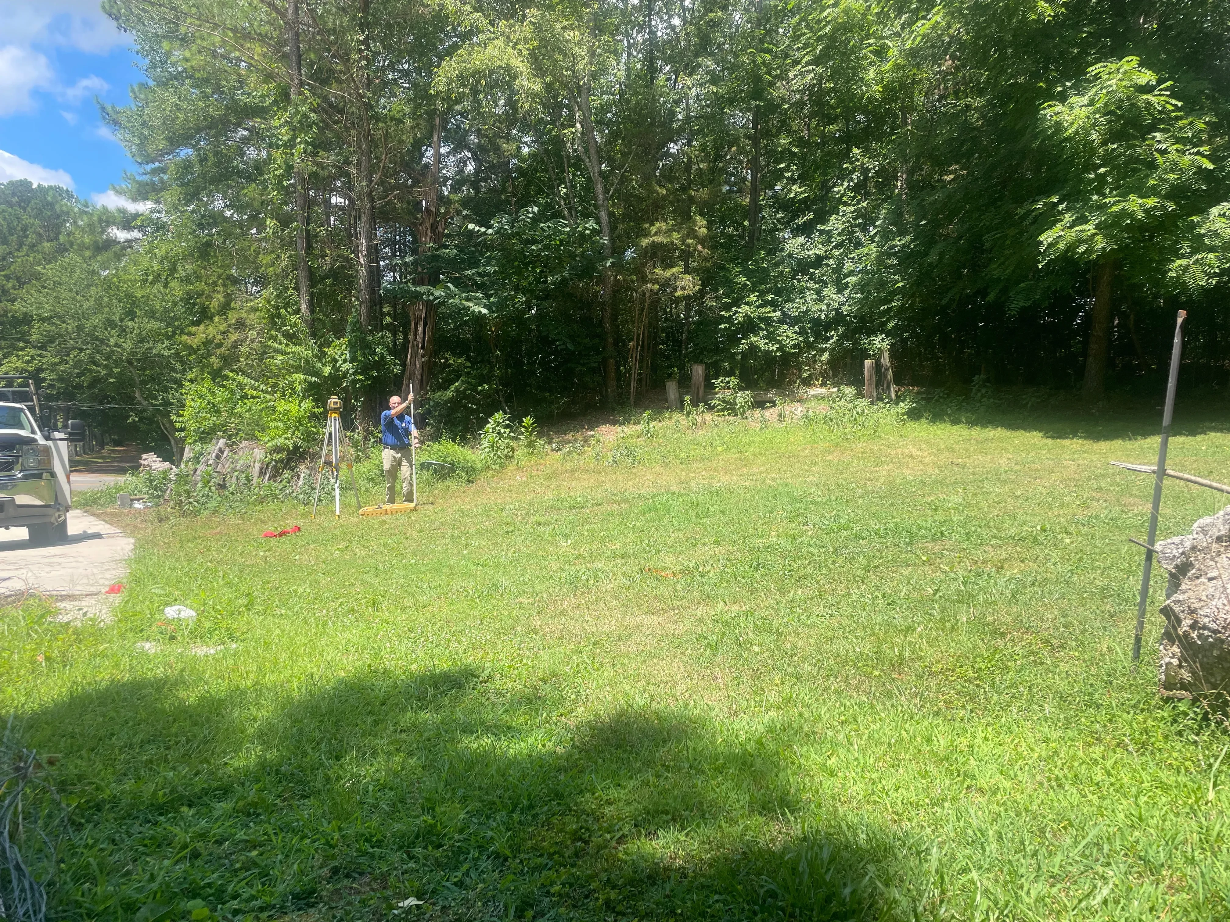 Grass site for garage before groundwork has begun.