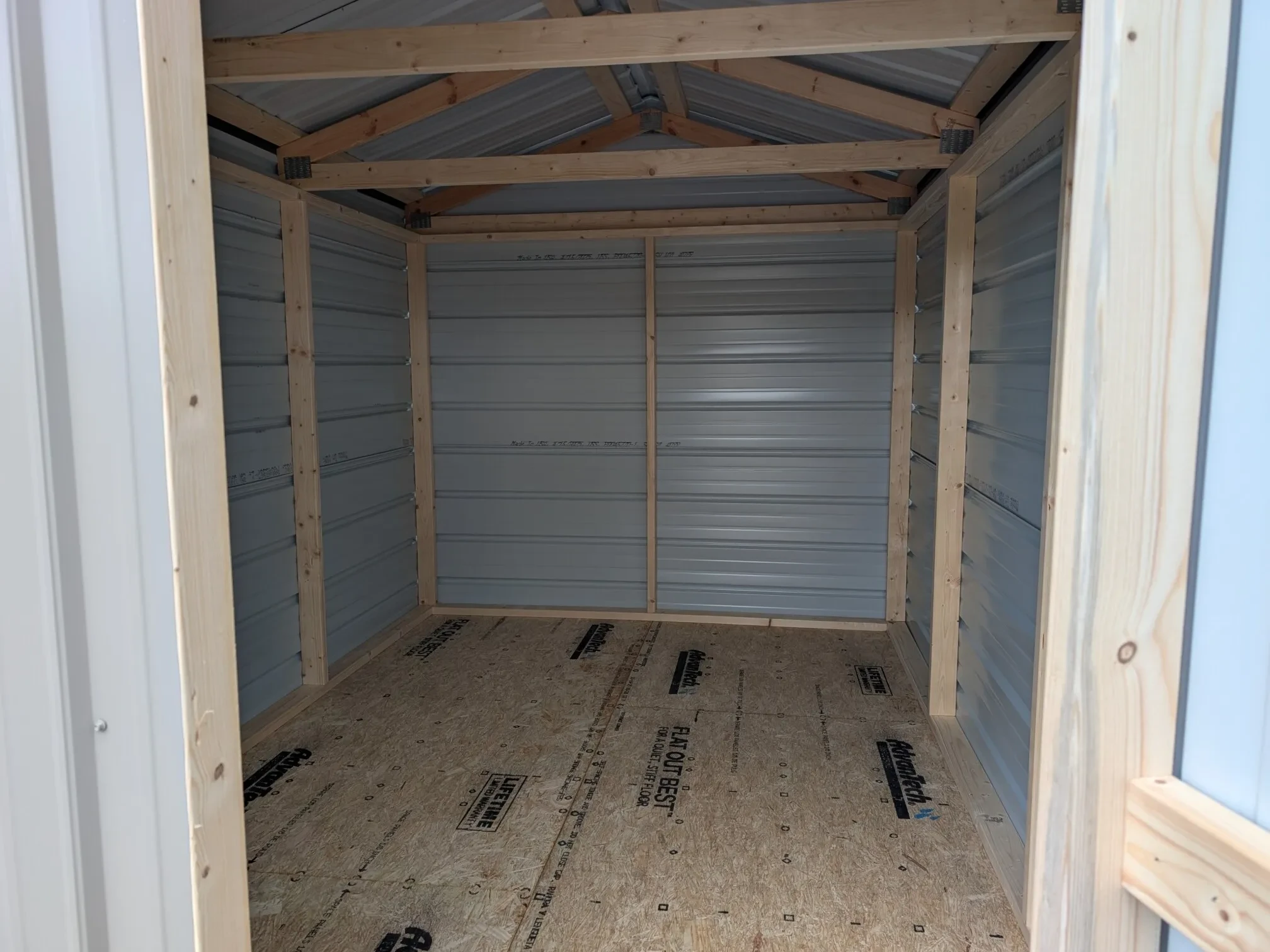 The inside of a metal shed