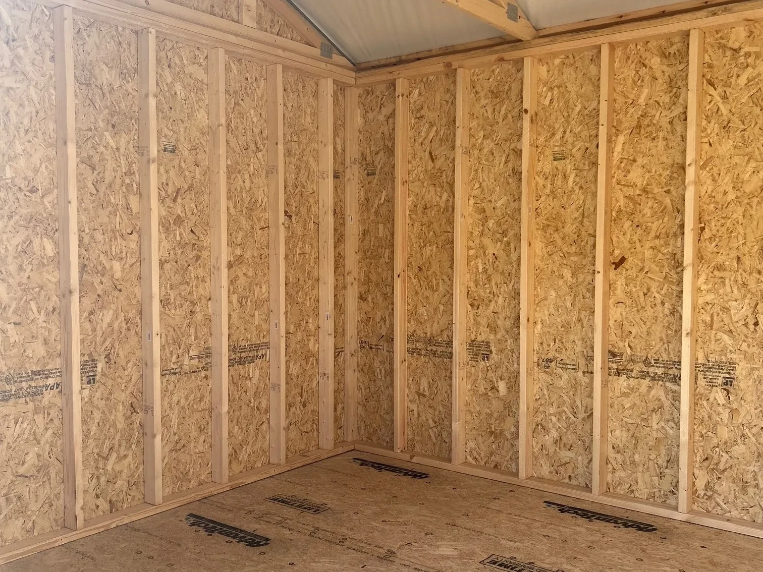 the inside corner of a wood shed