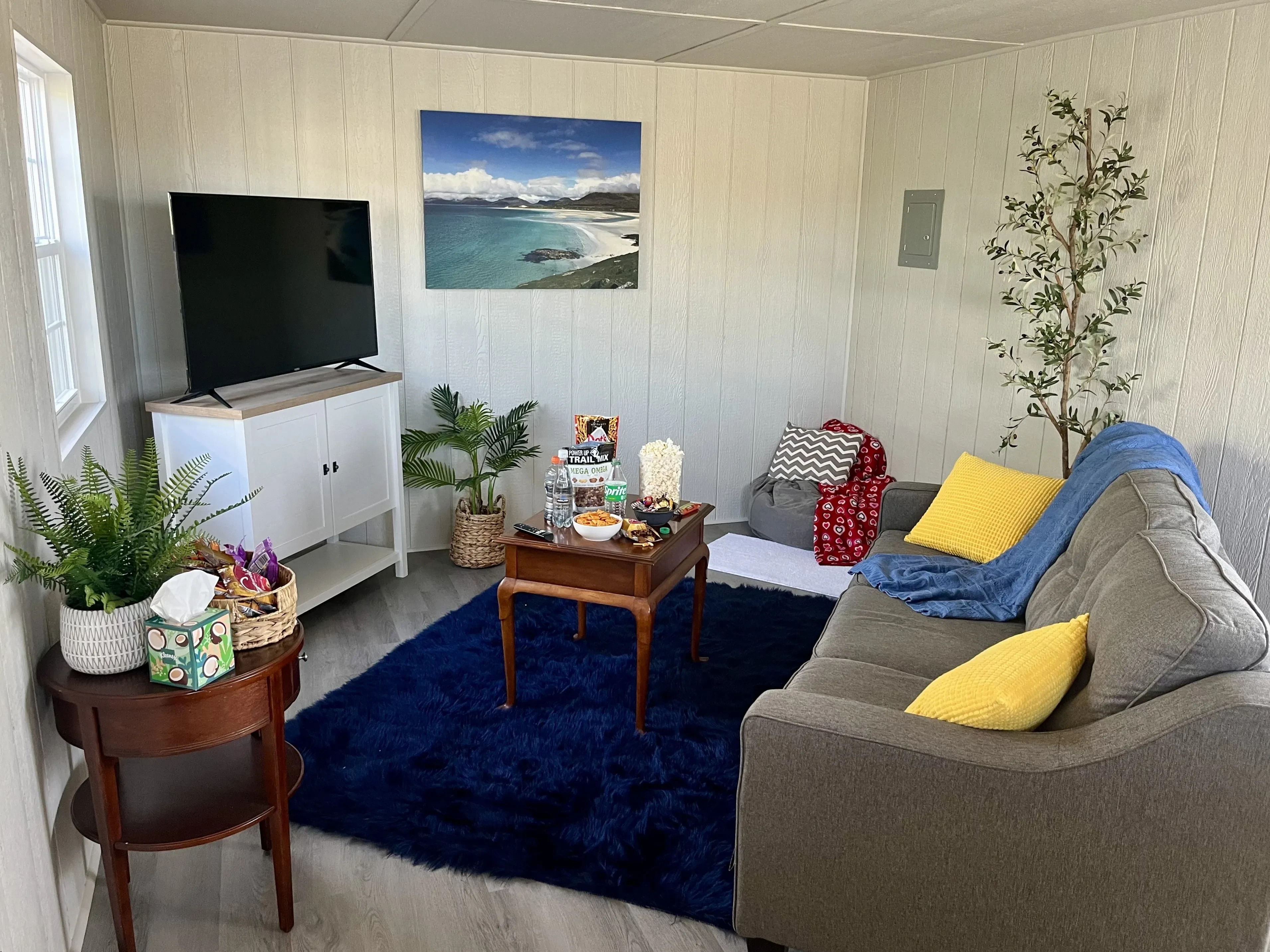 Readymade interior set up as a home theater.