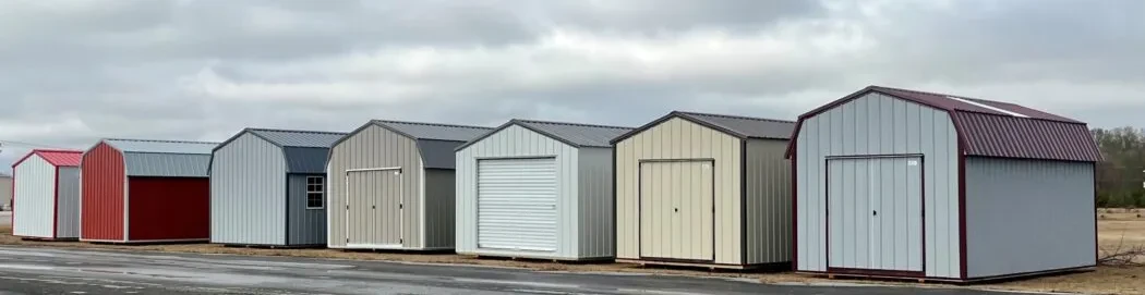 row of metal buildings sitting on the watson shop inventory lot