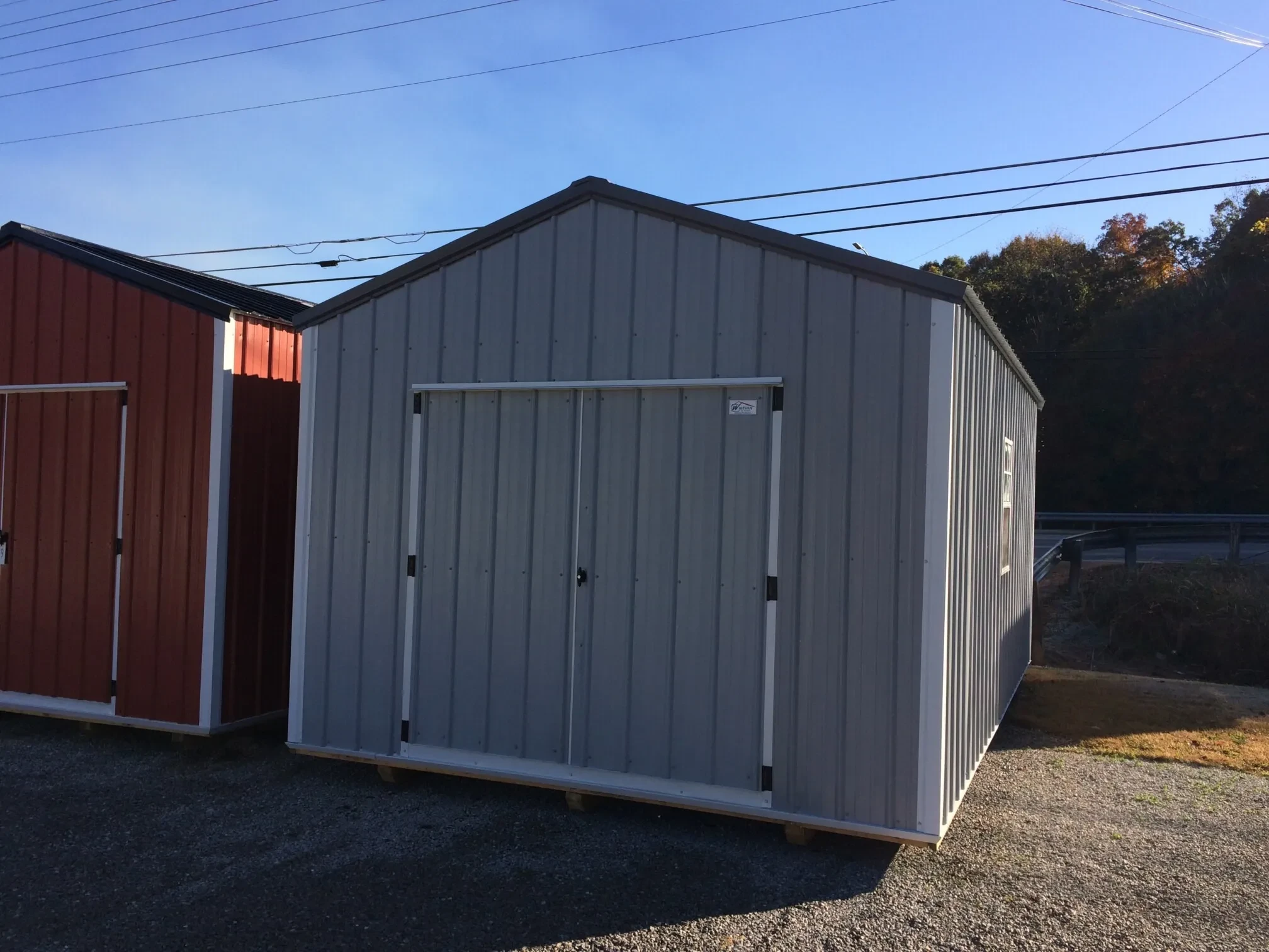 a 12' wide metal shed with double doors