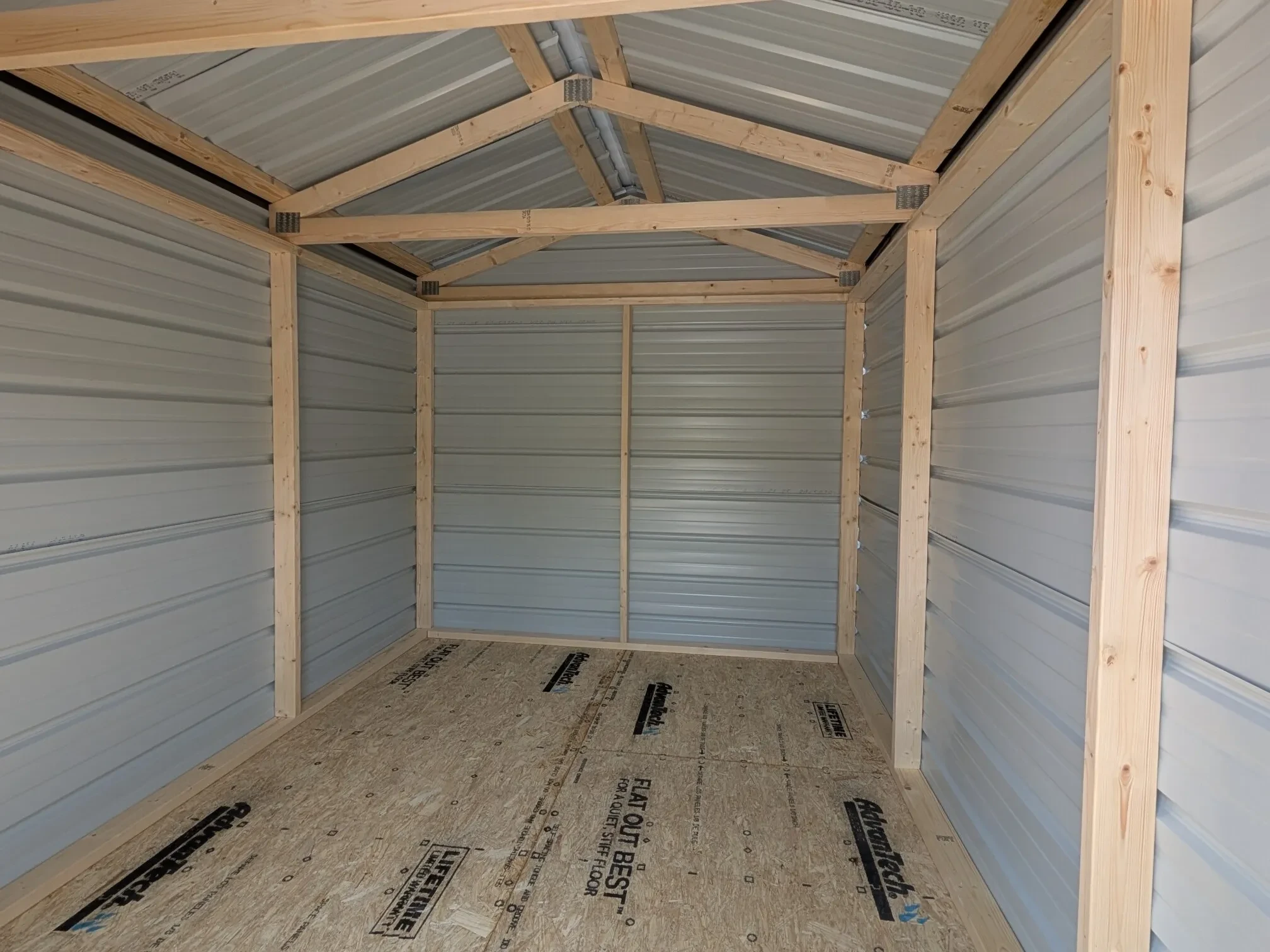 the inside of a metal shed