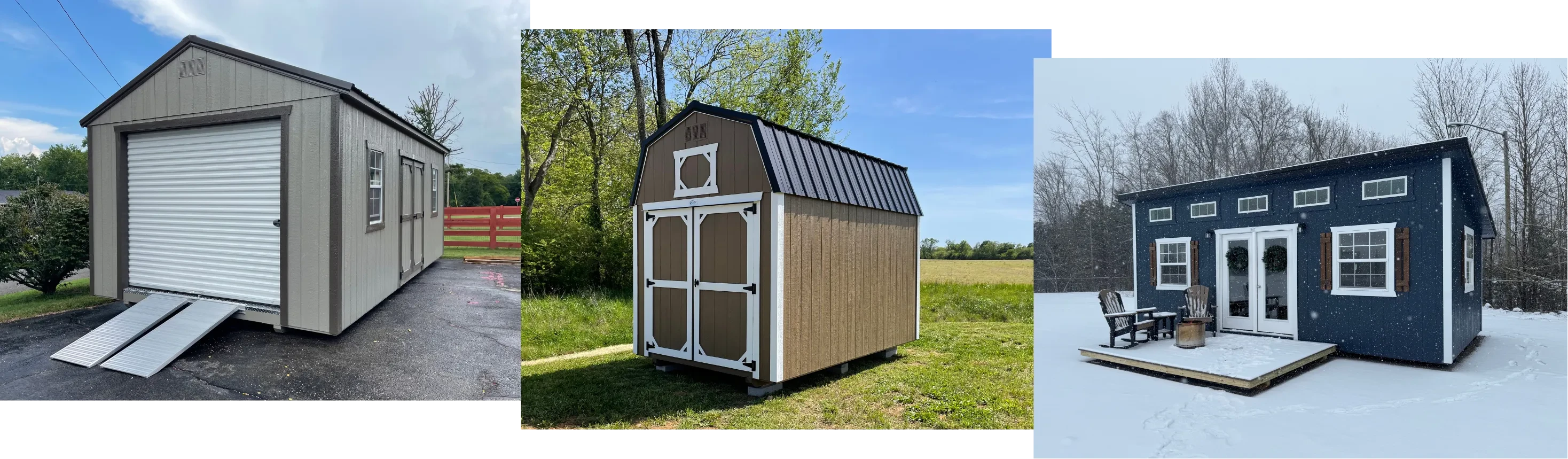 Three different styles of sheds