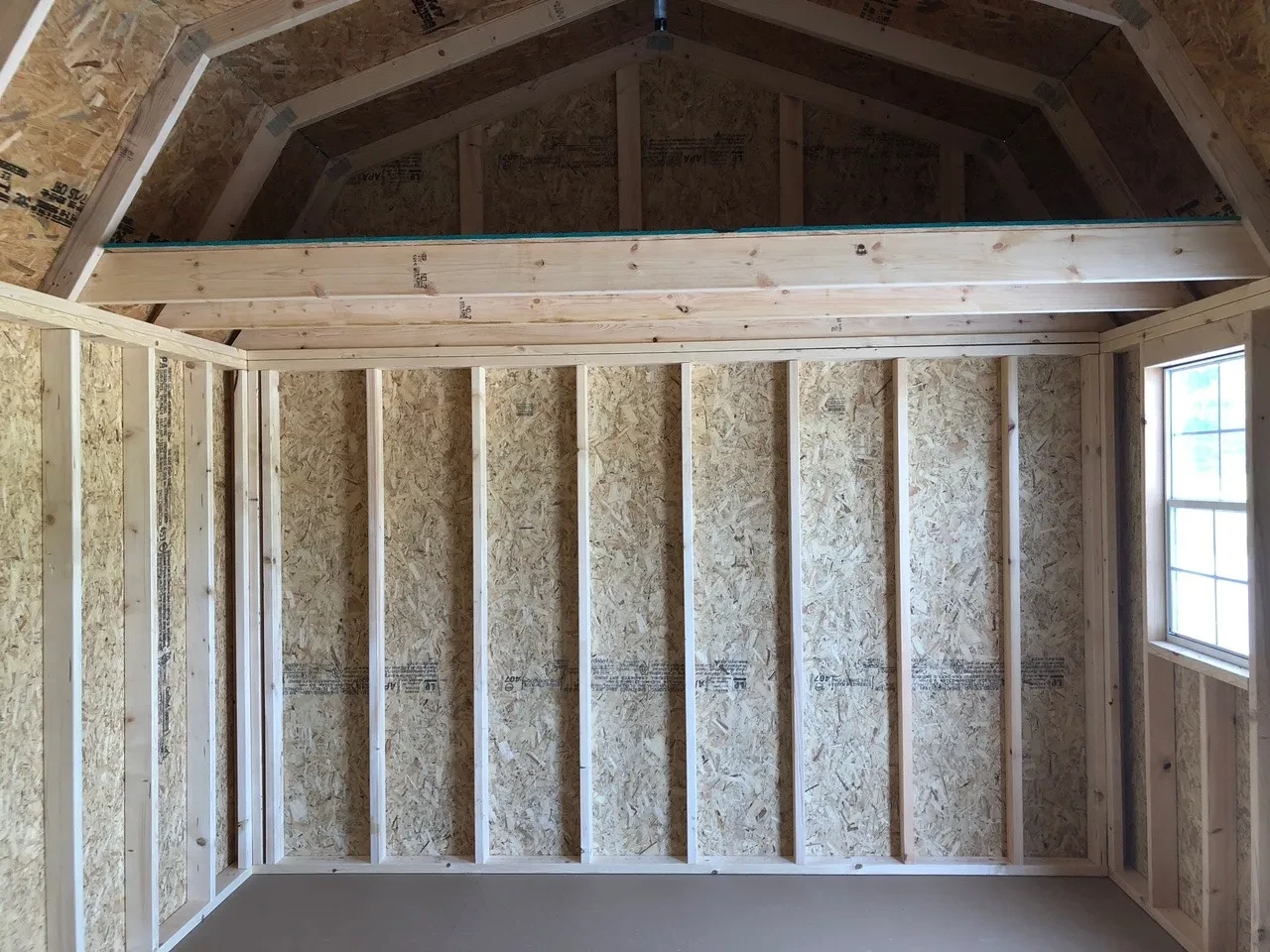 a loft inside on the right wall above a window on the front wall