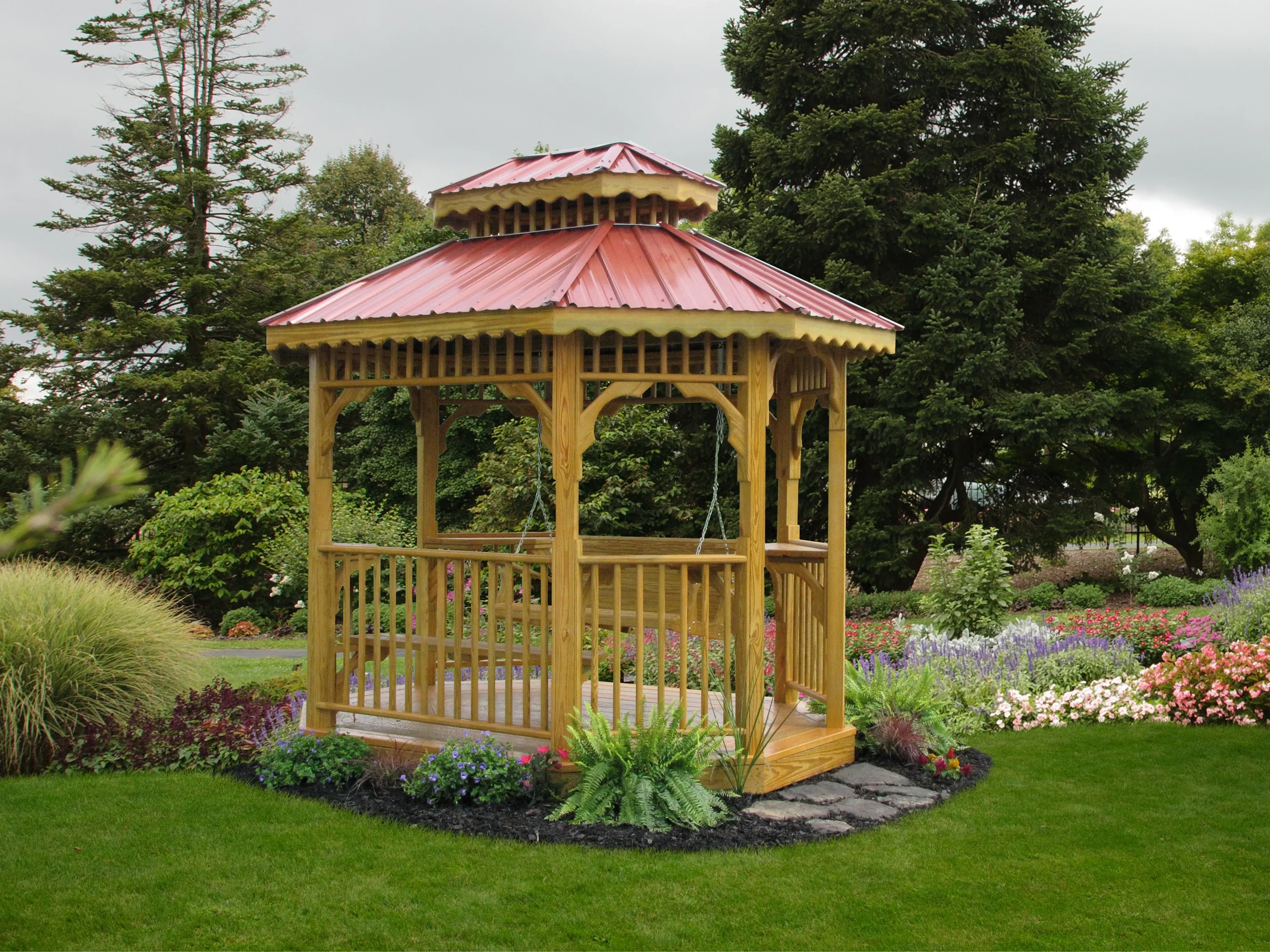 Teahouse wood gazebo set up in yard