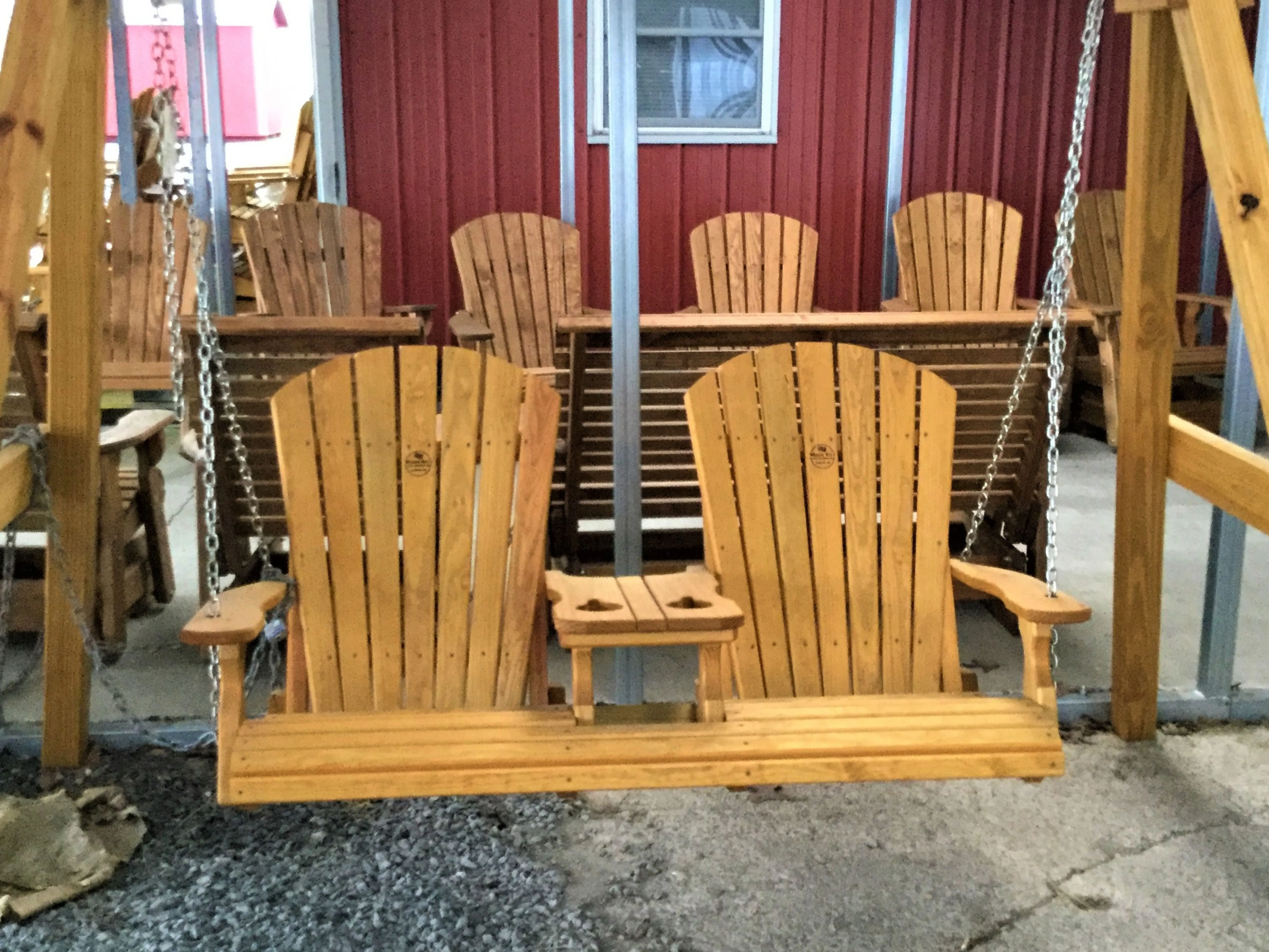 Wood console swing hanging on the lot