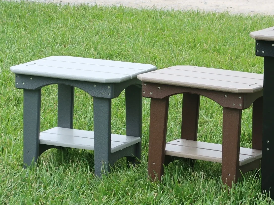 Polywood end table in the grass